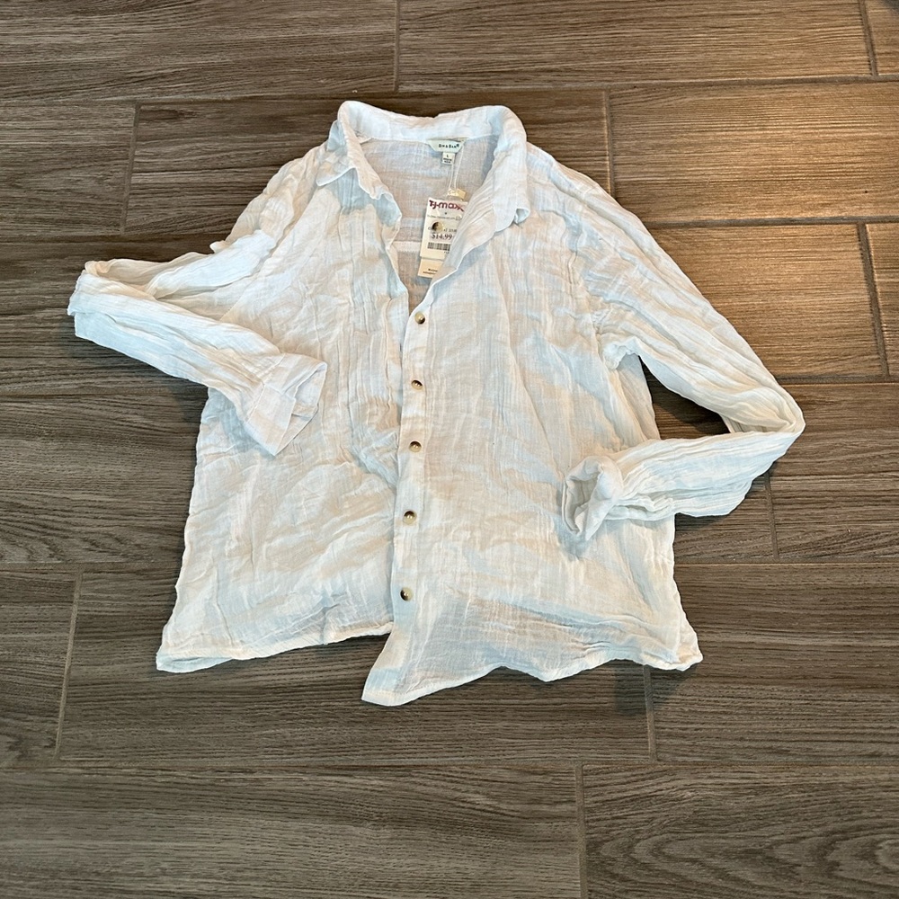 NWT Sim and Sam White Button Down Blouse Long Sleeve Top
